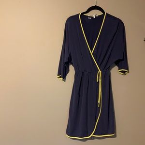 Purple n Yellow mock wrap dress.